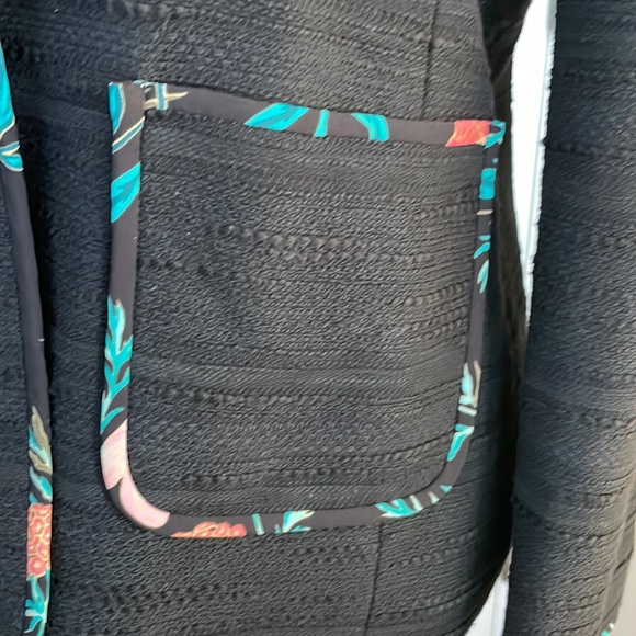 Kate Spade puff sleeve cotton blazer - black/multi floral color trim - size 10. - Picture 3 of 7